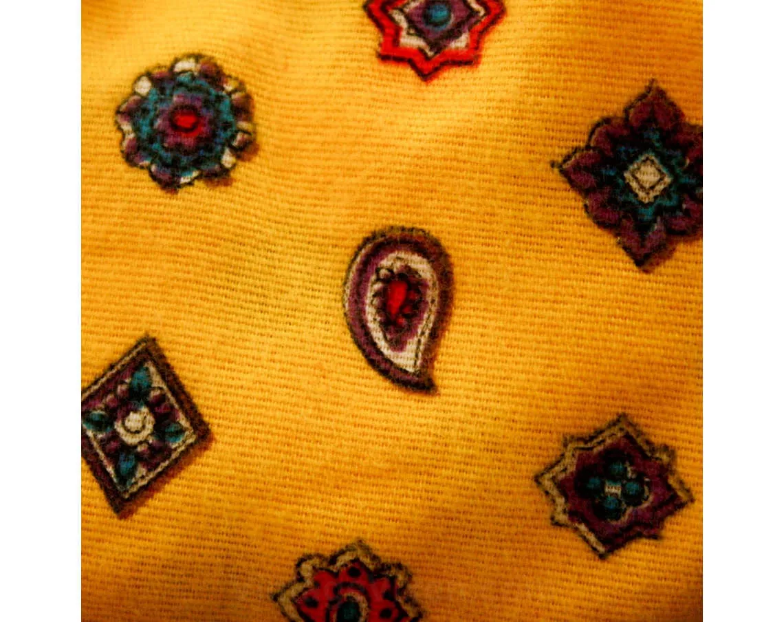 1950s Boy's Yellow Print Flannel Boxers - Size 5 - Boys Deadstock Underwear - Paisleys Medallions Print - Childrens 50s Underwear - 37086-1