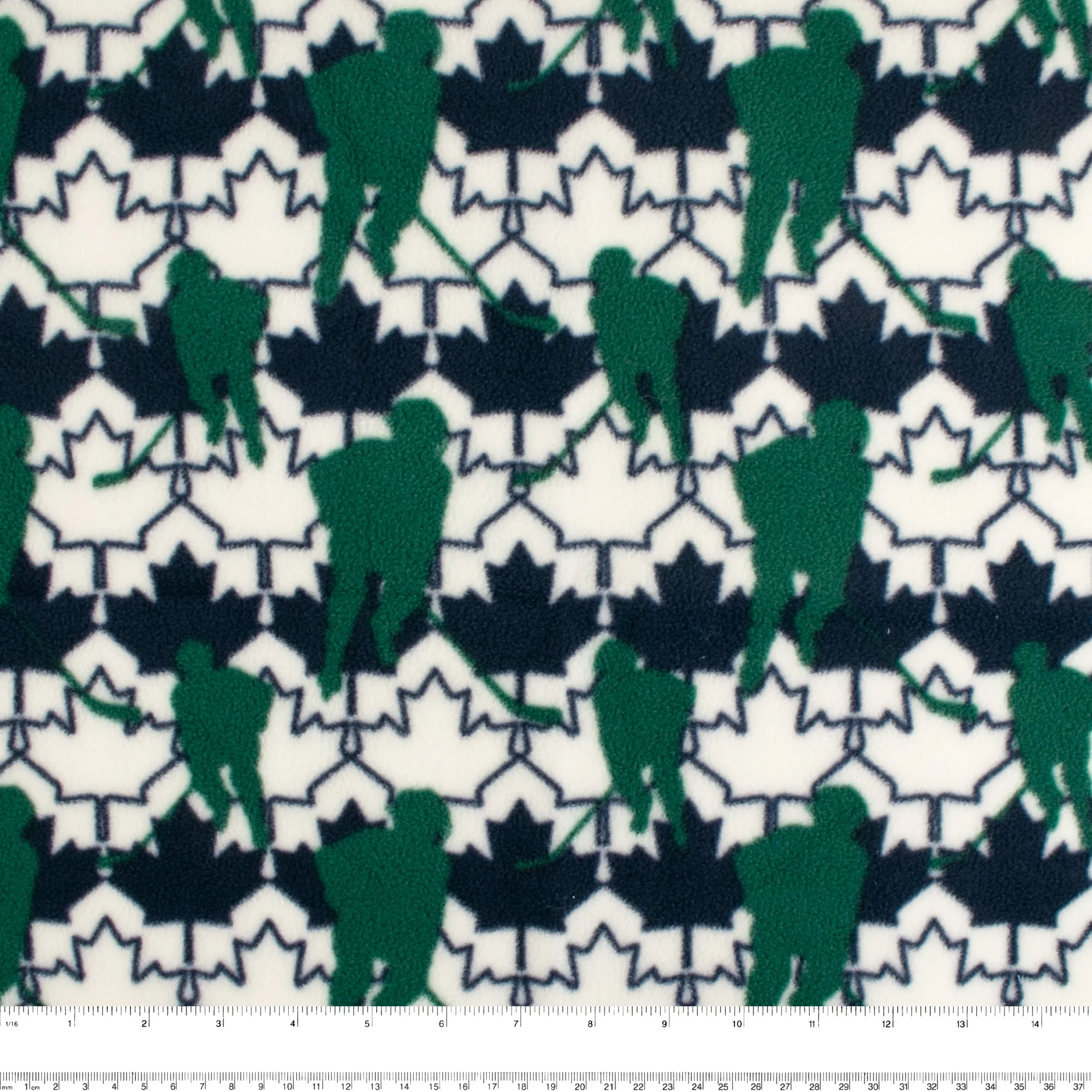 Anti-Pill Fleece Print - SLIPPY - Hockey / Maple leaf - Green