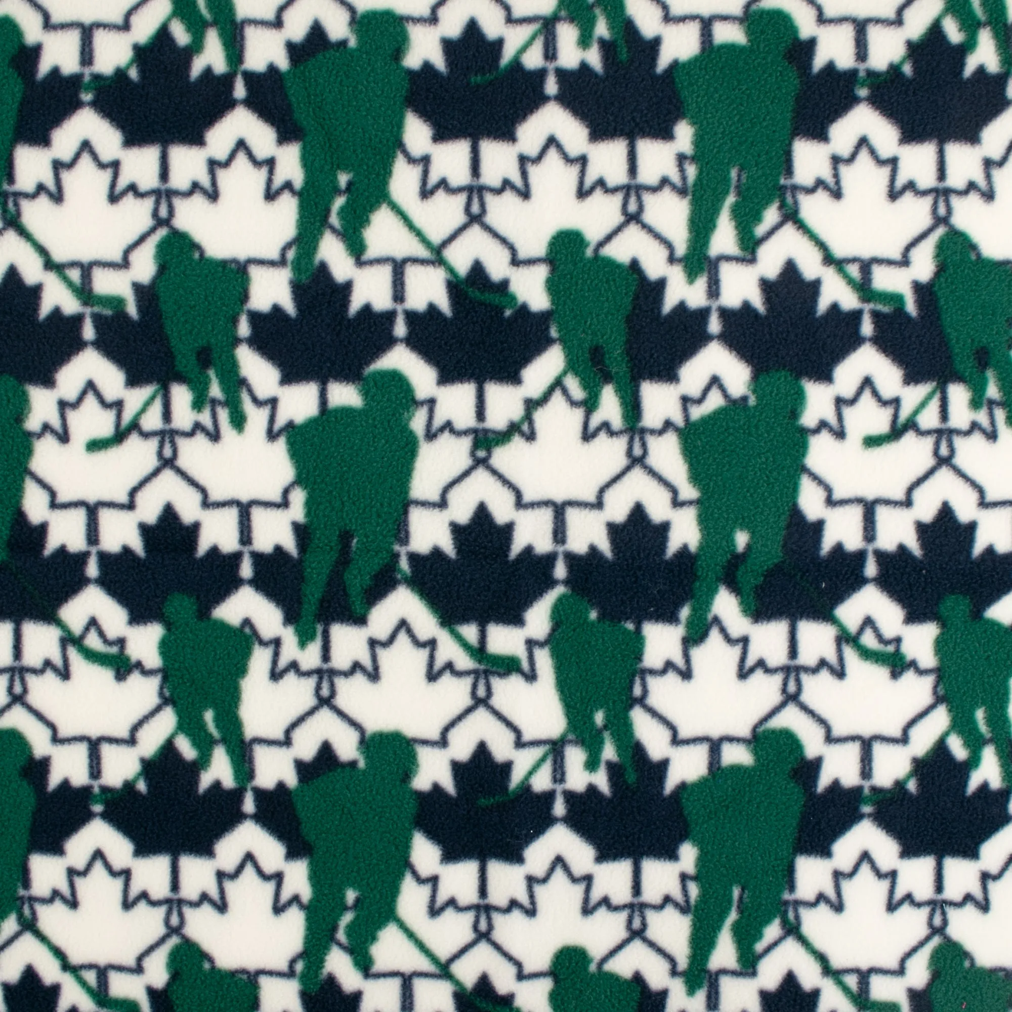 Anti-Pill Fleece Print - SLIPPY - Hockey / Maple leaf - Green