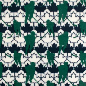 Anti-Pill Fleece Print - SLIPPY - Hockey / Maple leaf - Green
