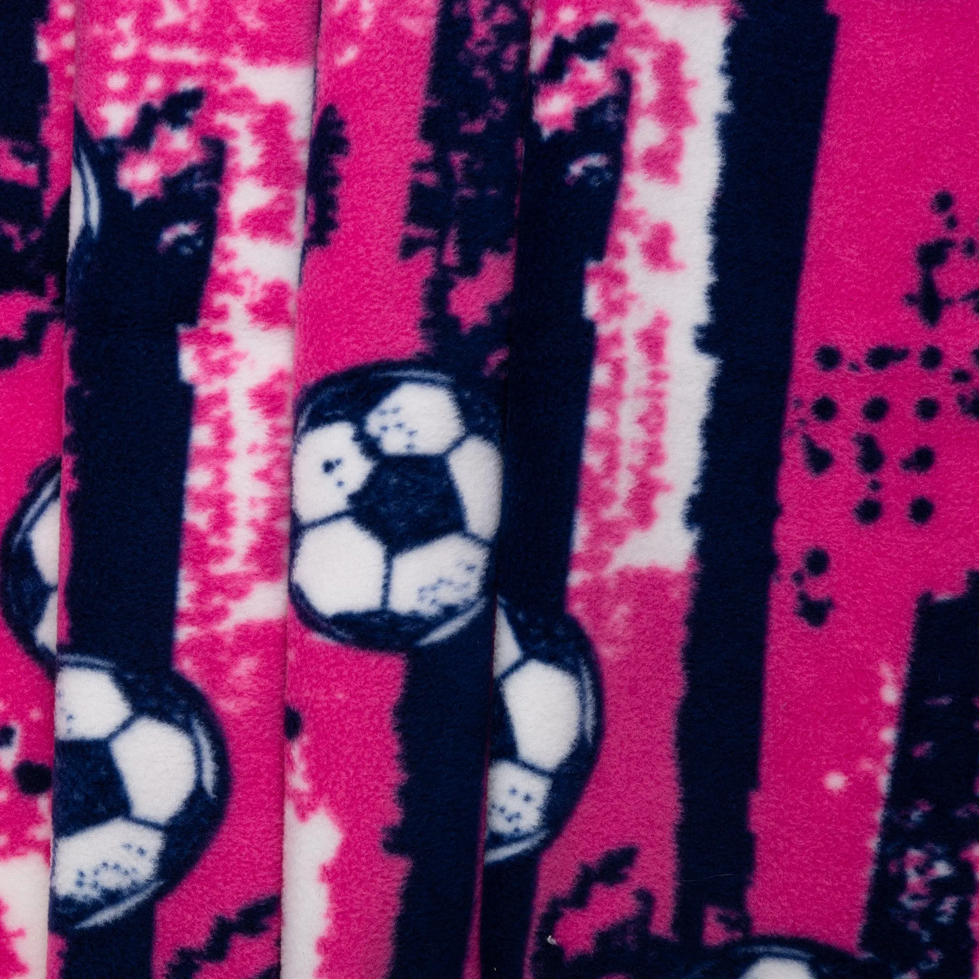 Anti Pill Fleece Print - SLIPPY - Soccer ball - Pink