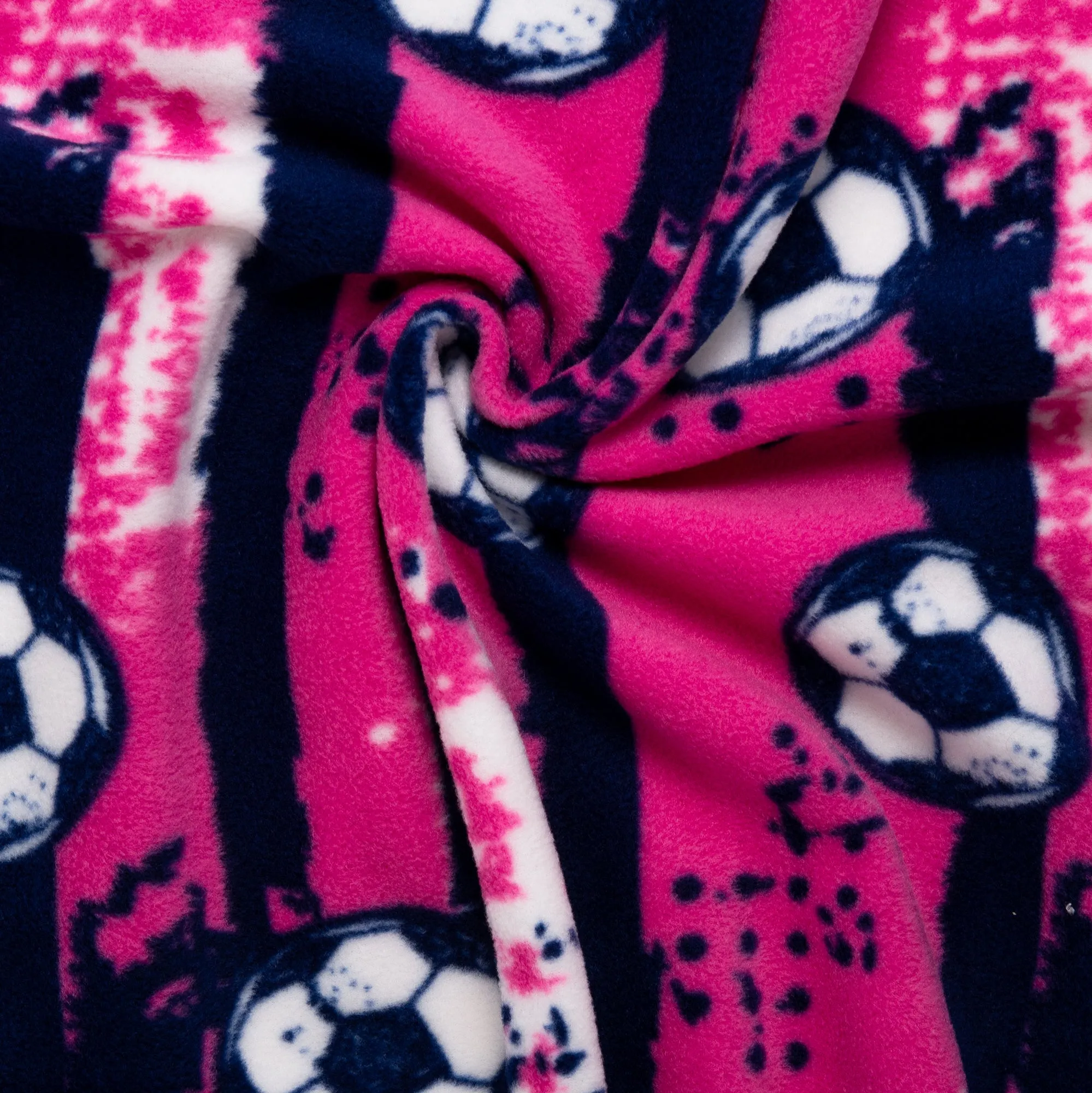 Anti Pill Fleece Print - SLIPPY - Soccer ball - Pink