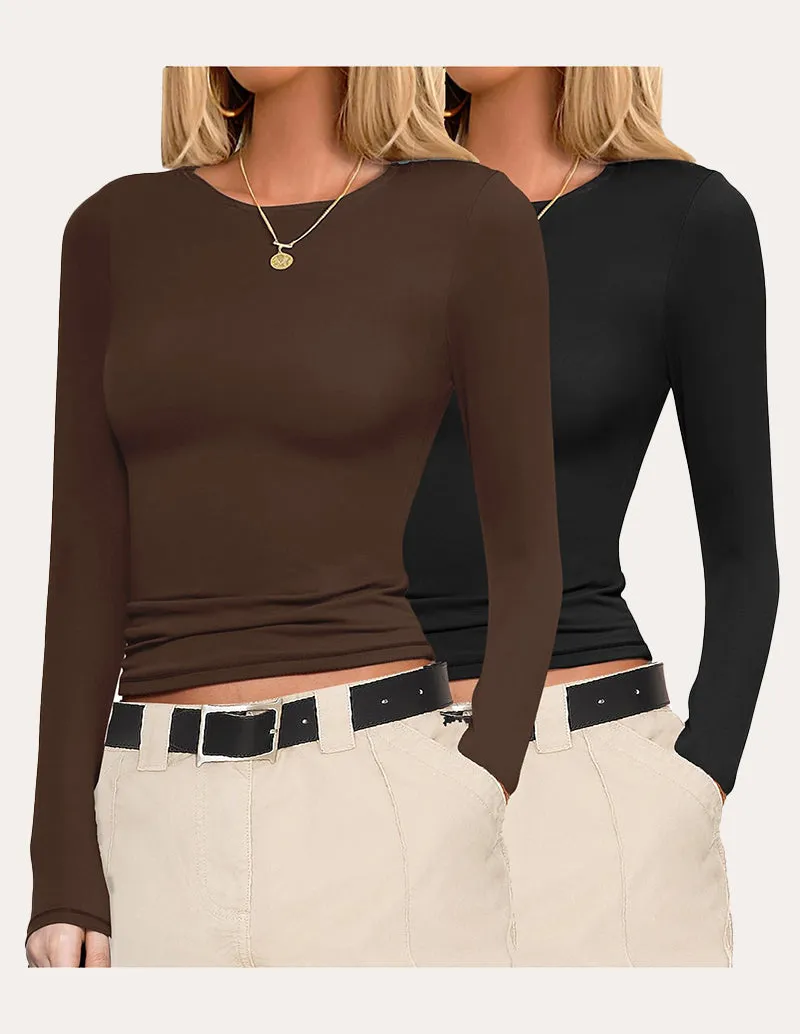 Basic Slim Fit Stretchy Two Pcs Tops (US Only)