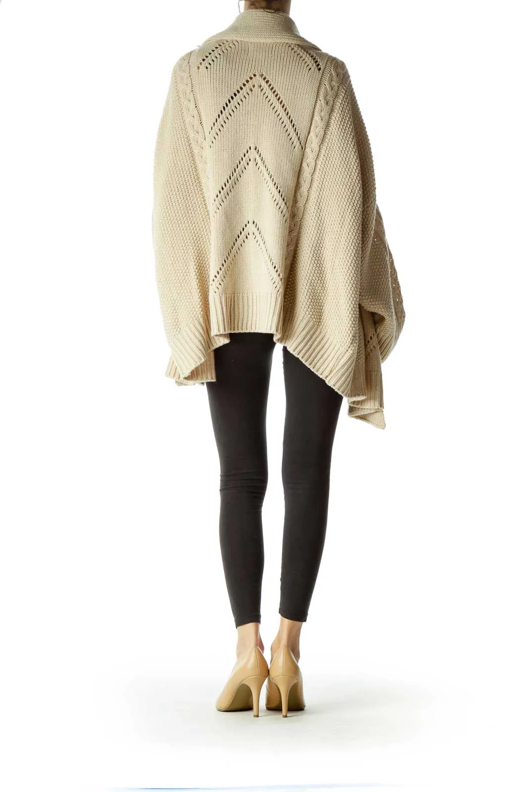 Beige Cable Knit Open Fron Sweater