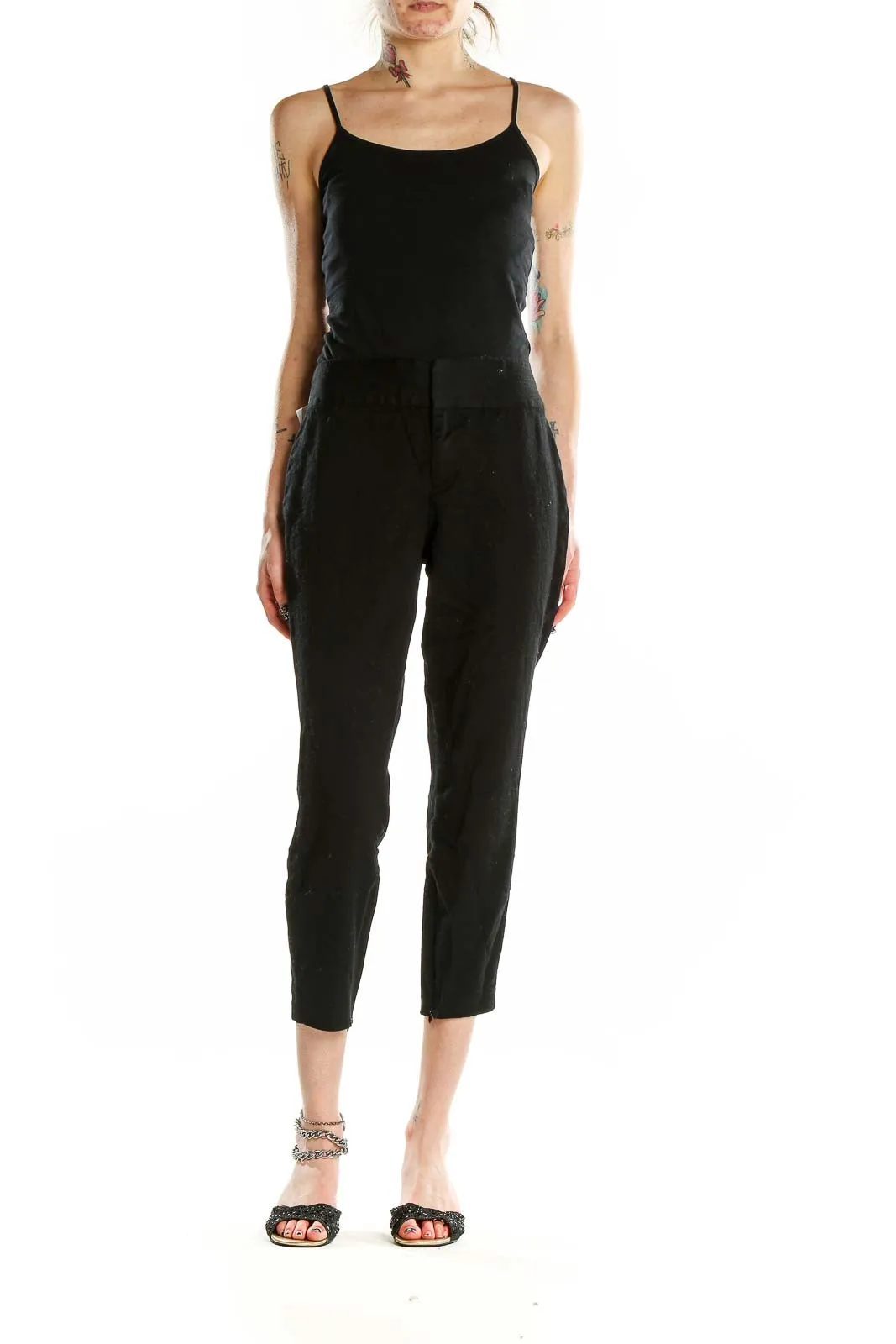 Black Cropped Wool-Blend Trousers