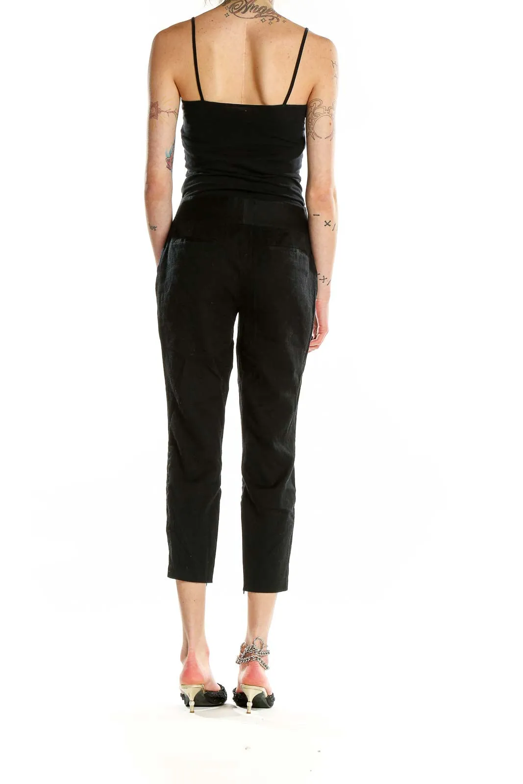 Black Cropped Wool-Blend Trousers