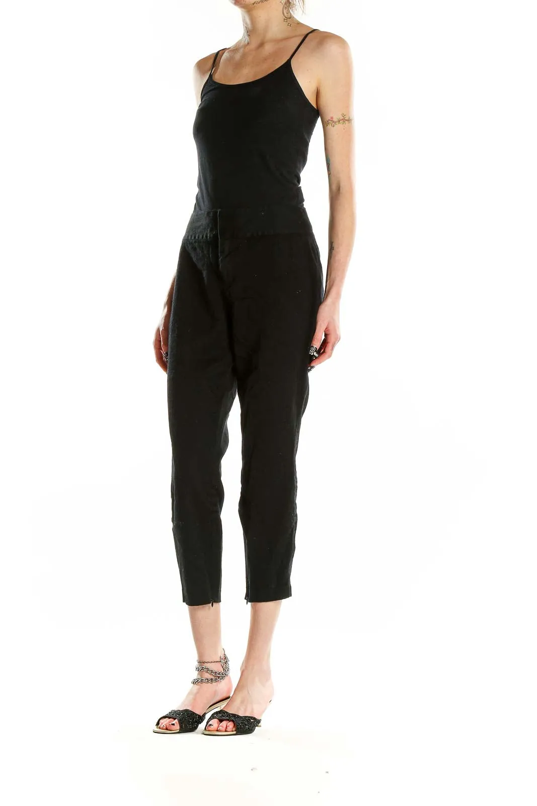 Black Cropped Wool-Blend Trousers