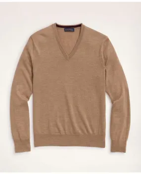 Brooks Brothers Men's Big & Tall Merino Wool V-Neck Sweater Camel