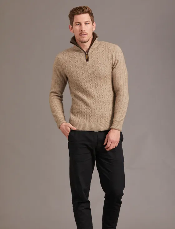 CABLE JERSEY WITH CONTRAST TRIM