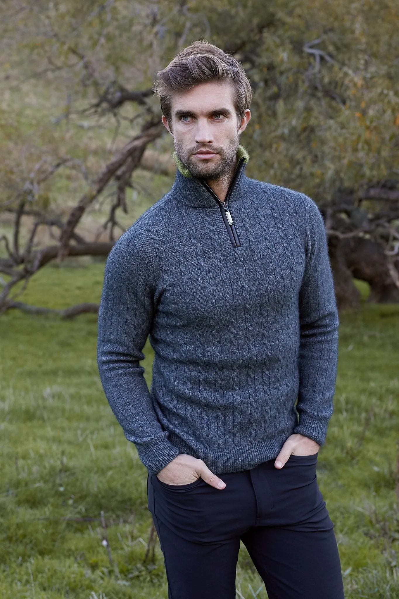 CABLE JERSEY WITH CONTRAST TRIM