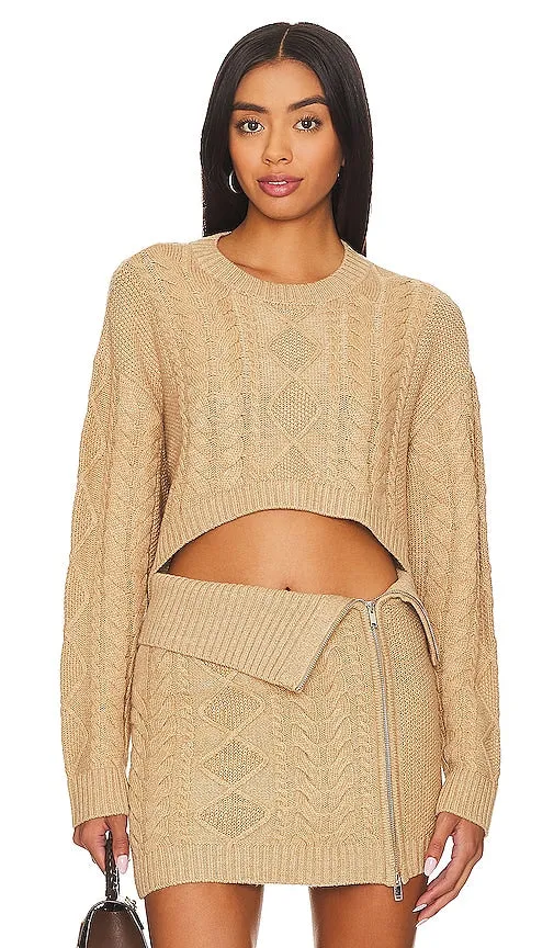 Camila Coelho Carmen Cropped Cable Crew in Tan