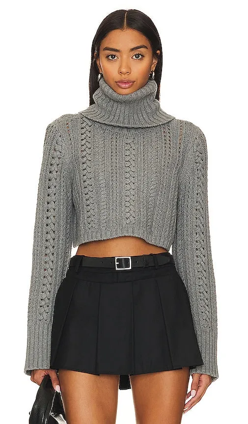 Camila Coelho Daria Cable Sweater in Grey
