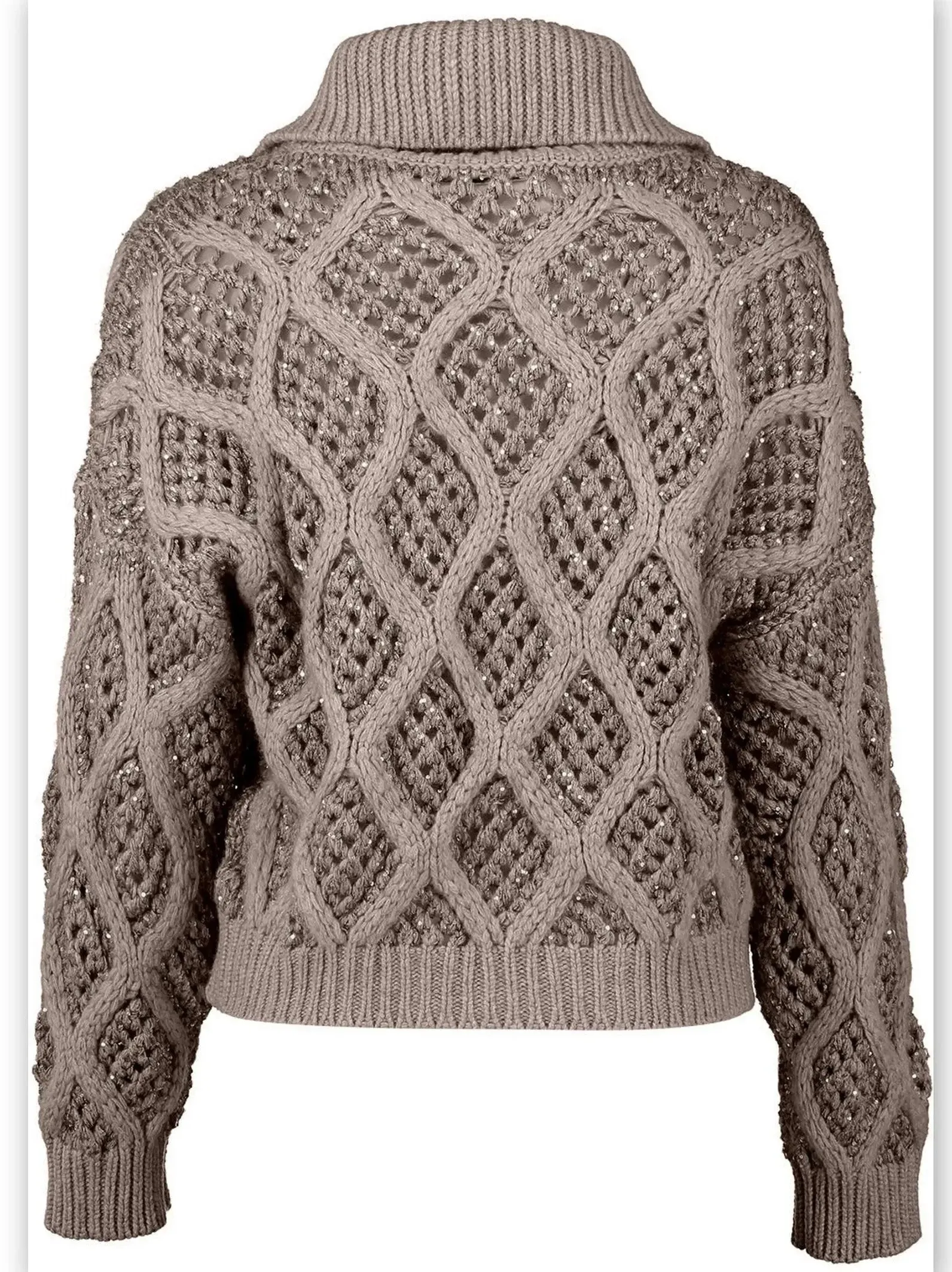 Cashmere Cable and Net Zip-Up Cardigan with Sequin Details