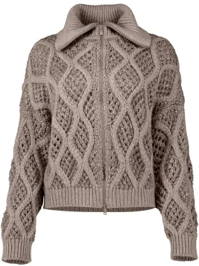 Cashmere Cable and Net Zip-Up Cardigan with Sequin Details
