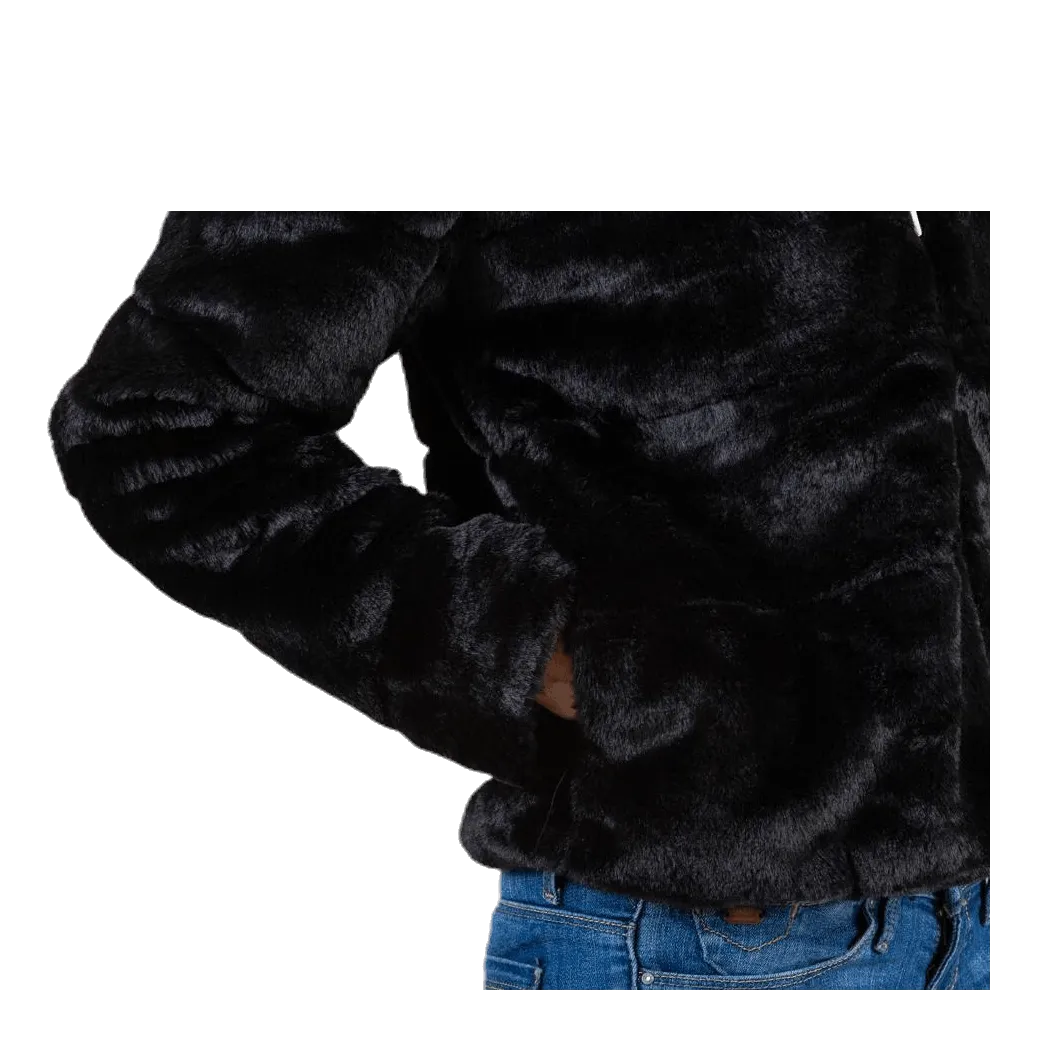 Chris Fur Hooded Jacket Otw Black