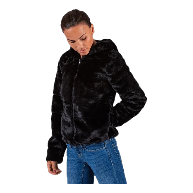 Chris Fur Hooded Jacket Otw Black