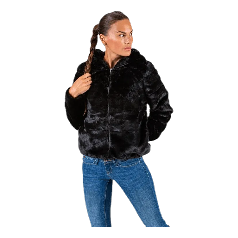 Chris Fur Hooded Jacket Otw Black