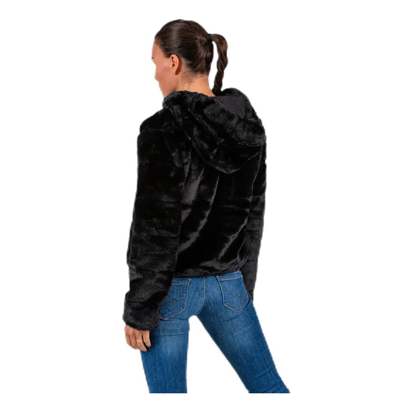 Chris Fur Hooded Jacket Otw Black