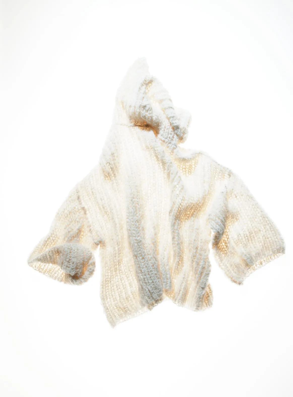 Chunky hand knit sweater with funnel collar - Moss green