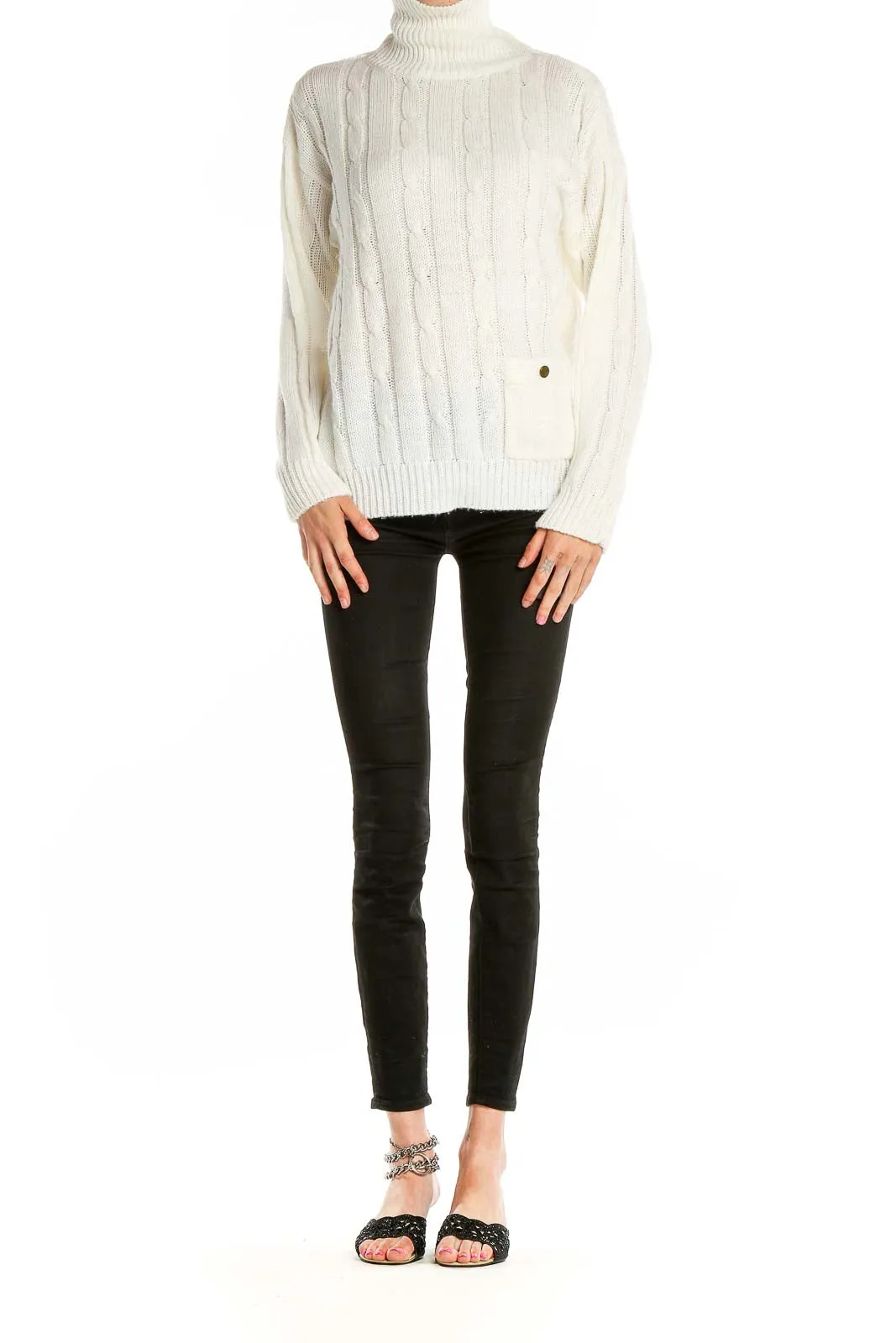 Cream Cable Knit Turtleneck Sweater