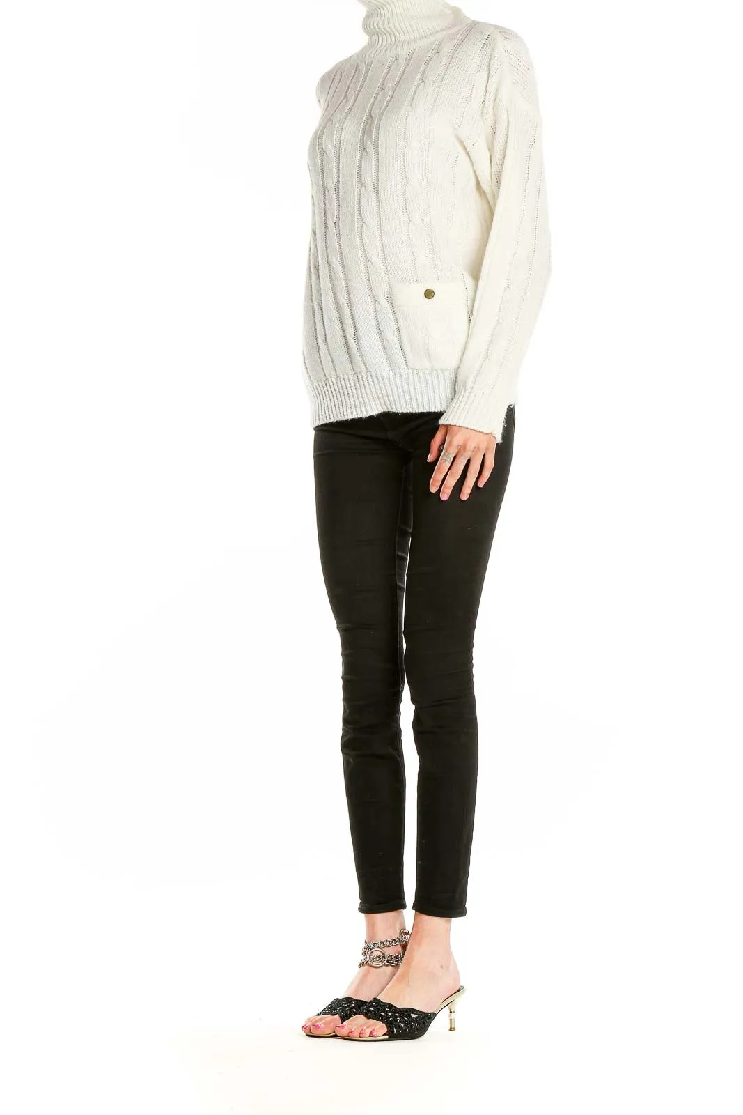 Cream Cable Knit Turtleneck Sweater