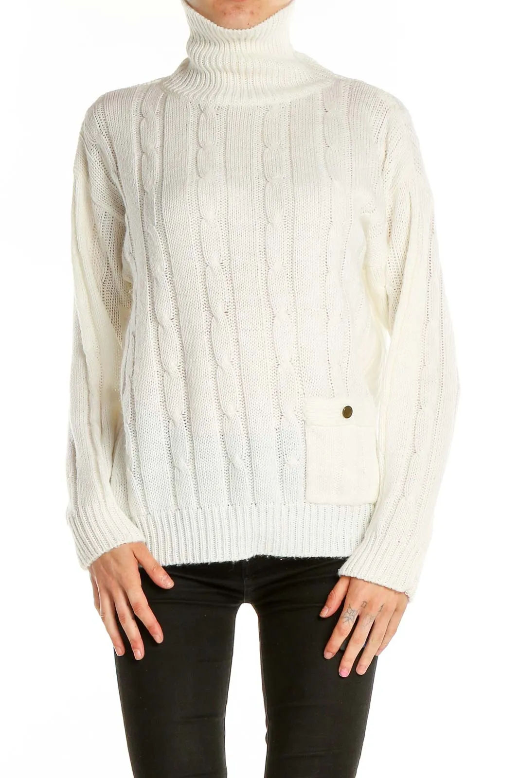 Cream Cable Knit Turtleneck Sweater