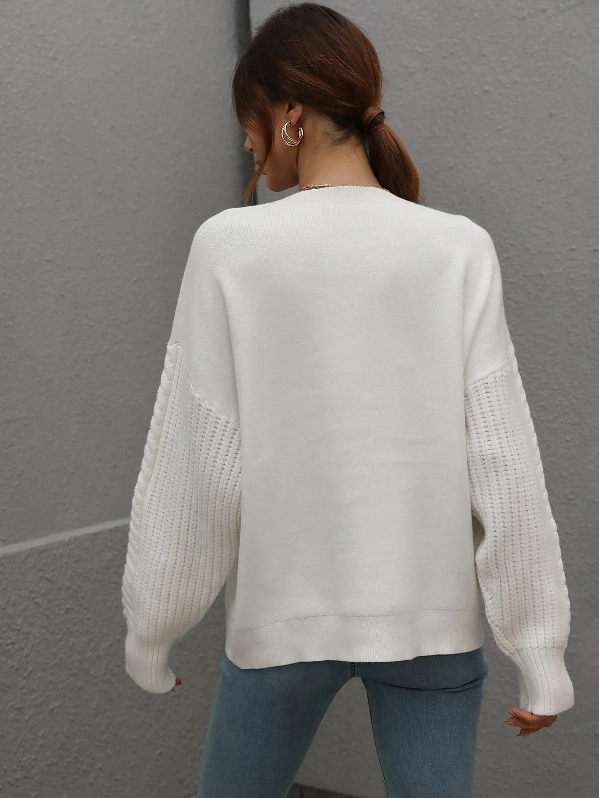 Crew Neck Long Cable Knitted Sweater