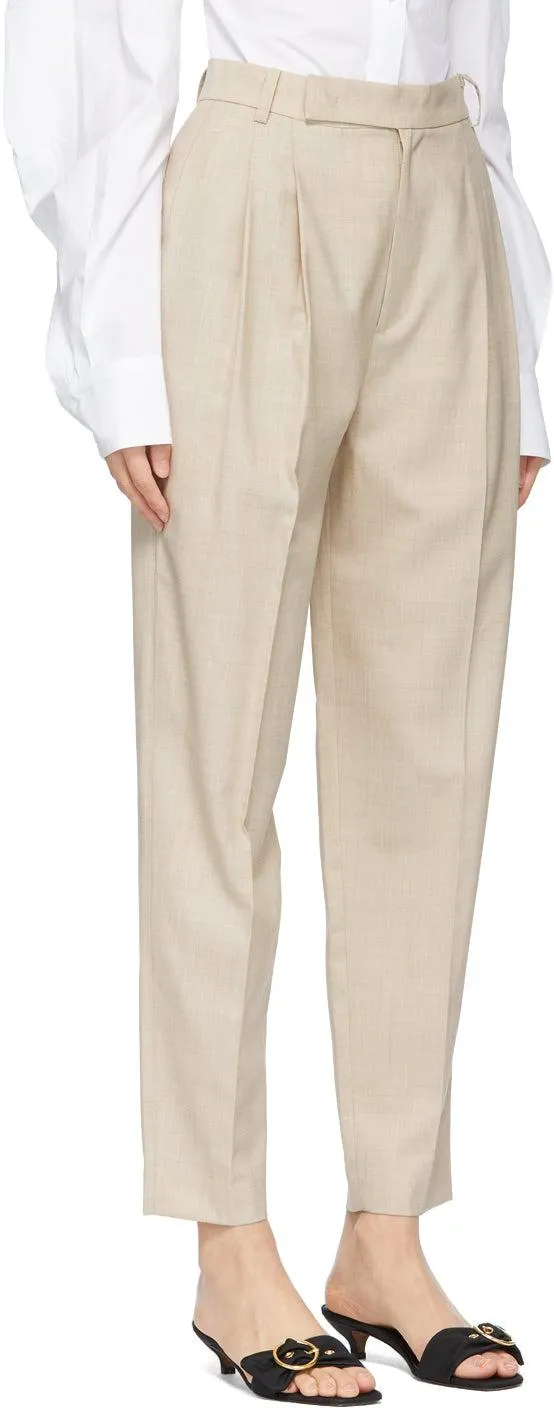 DRAE Beige Summer Wool Tapered Trousers