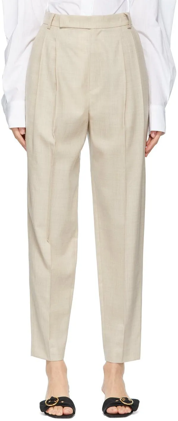 DRAE Beige Summer Wool Tapered Trousers