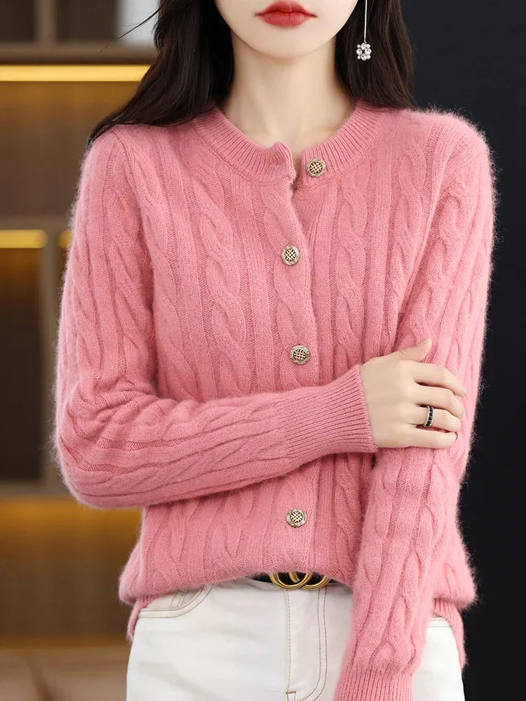Elegant Cable Knit Cashmere Cardigan