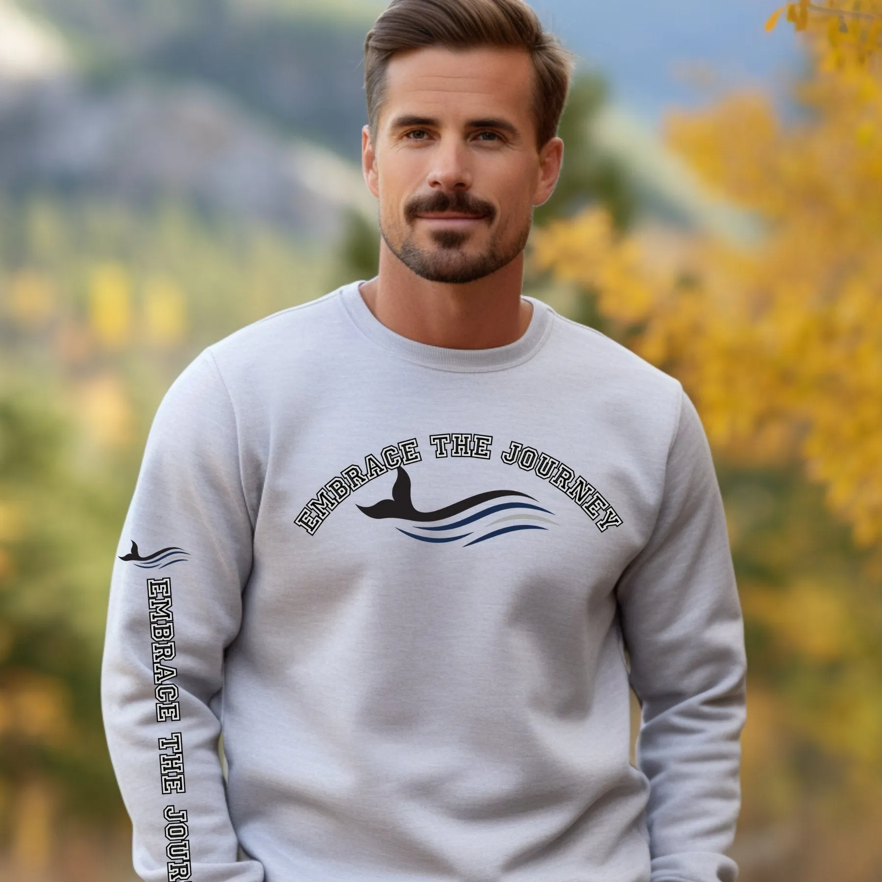Embrace the Journey Men's Sweatshirt: Inspiring Whale & Sleeve Detail