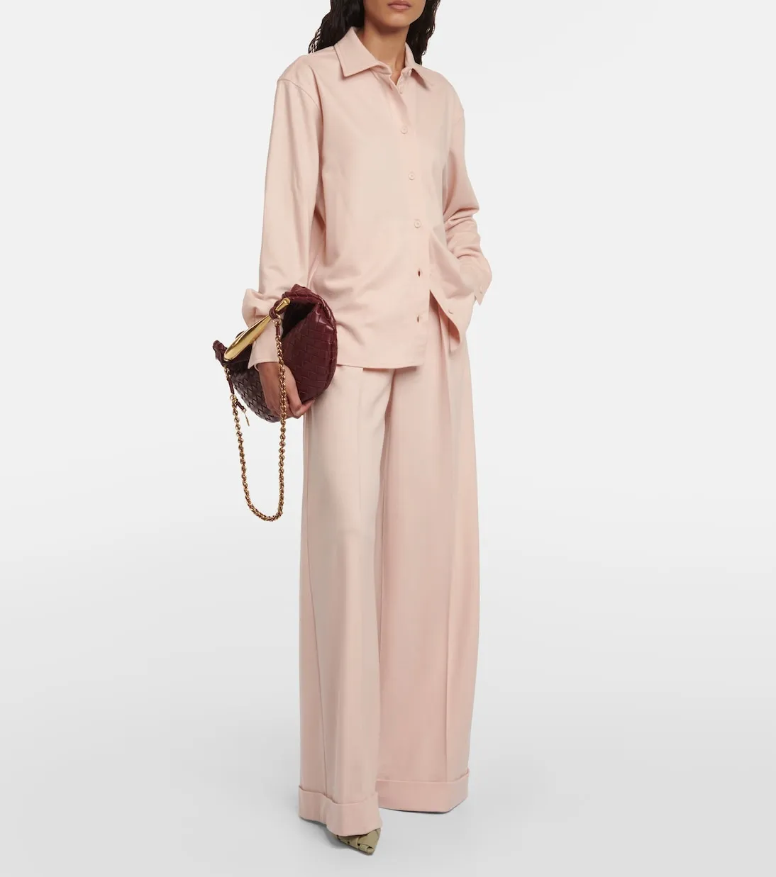 Faraday Max Mara Wool Jersey Wide Leg Pants, Pink
