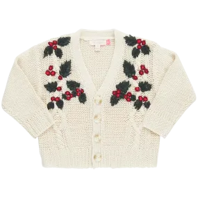 GIRLS HAPPY HOLLY SWEATER - HOLLY EMBROIDERY