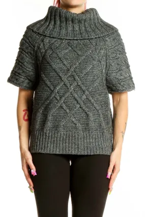 Gray Cable Knit Turtleneck Sweater