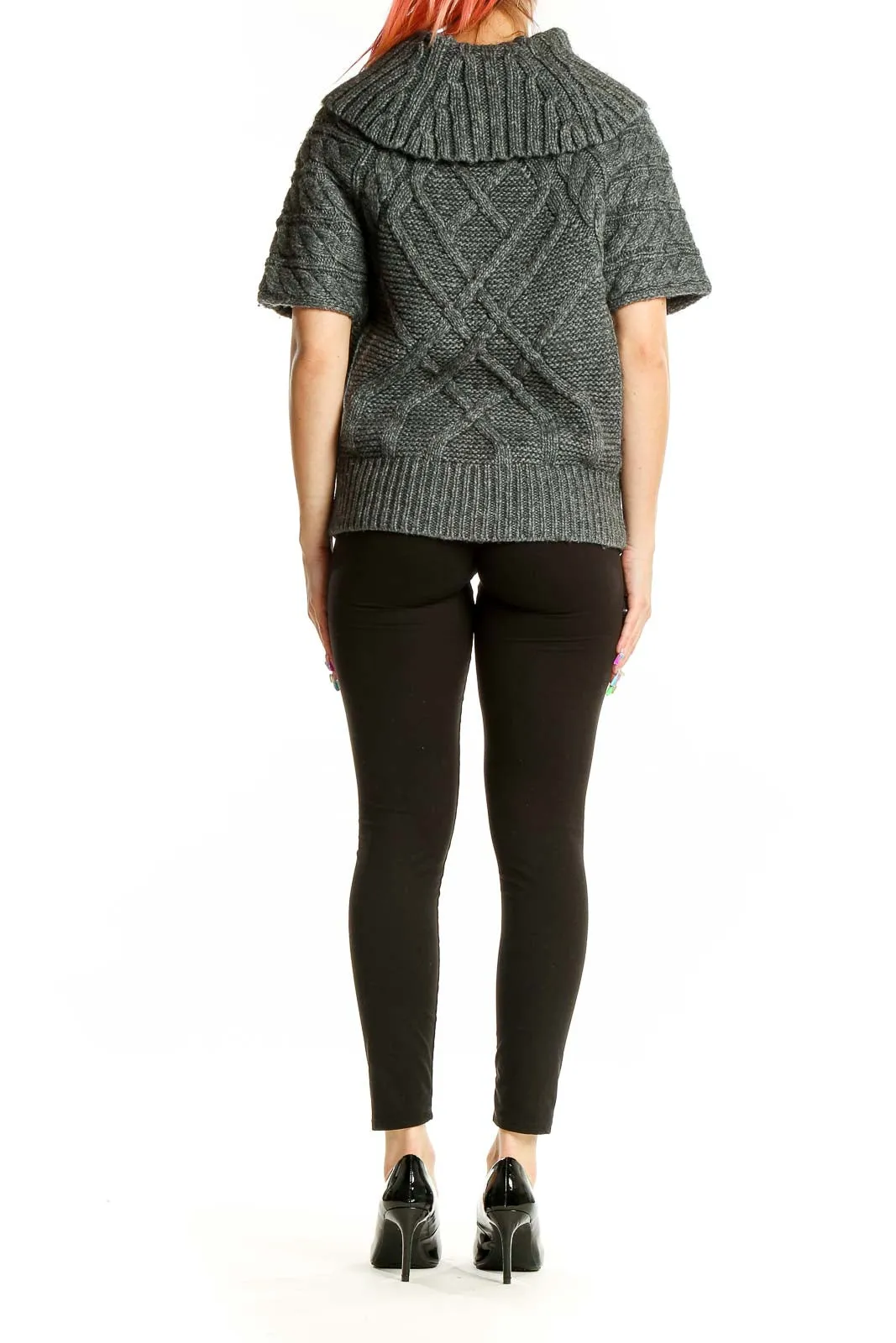 Gray Cable Knit Turtleneck Sweater