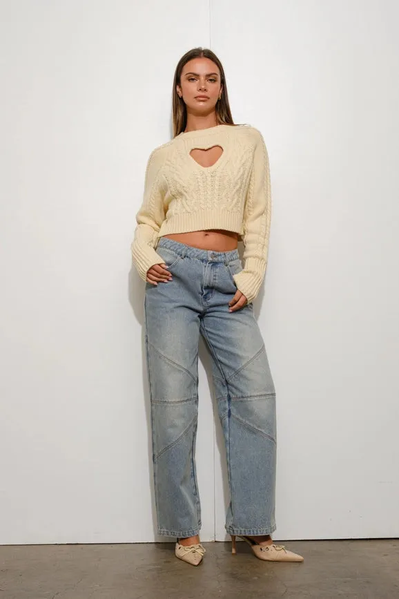 Heart Cut Out Sweater LT Yellow