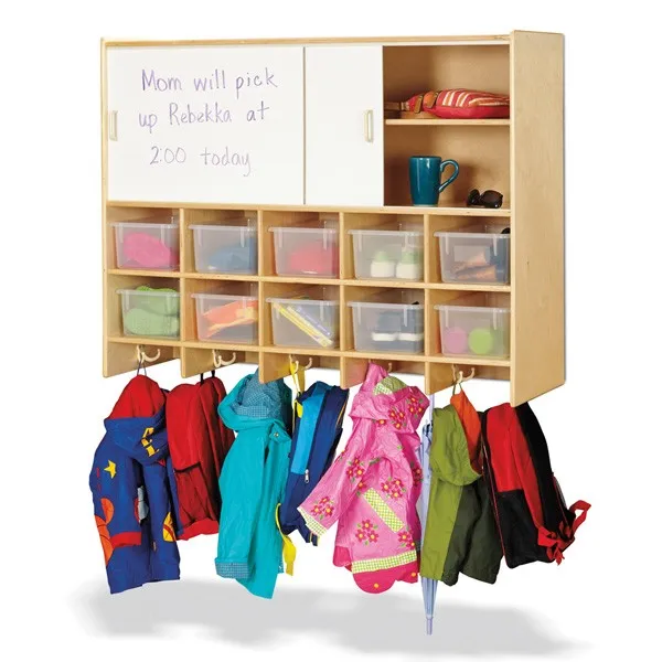 Jonti-Craft® 10 Section Wall Mount Coat Locker with Storage – with Clear Cubbie-Trays