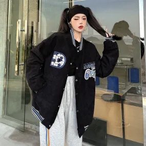Joskaa Christmas Gift Embroidered Corduroy Baseball Uniform Men Women Student Korean Oversized Y2K Vintage Streetwear Letter Jacket Coat Autumn Winter