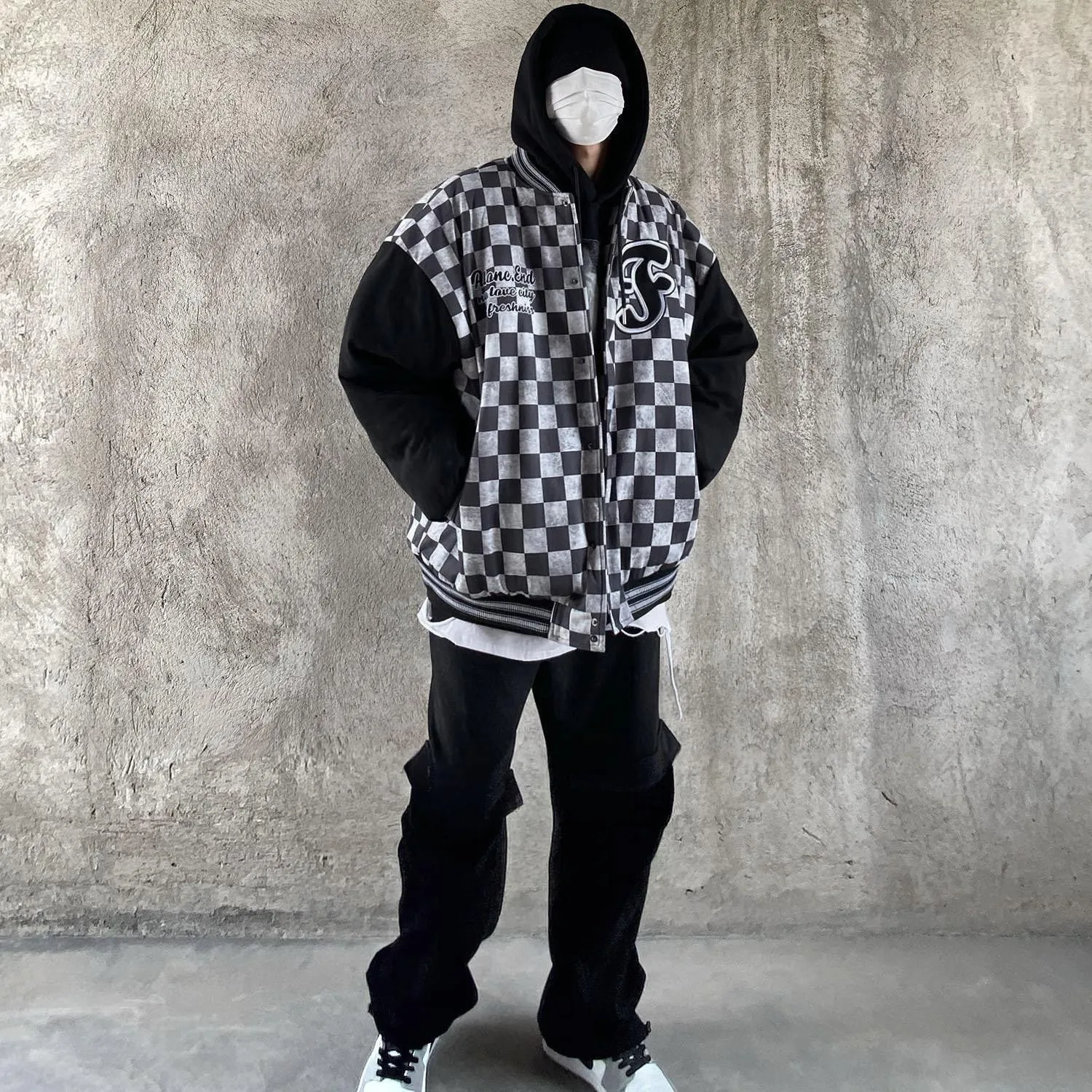 Joskaa Christmas Gift Women Baseball Jacket Couple Retro Jacket Harajuku Style Embroidery Plaid Thick Coat Spring Autumn Clothes Baseball Uniform Coat