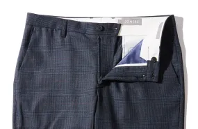 Merton - Dark Blue Plaid Worsted Wool Trousers
