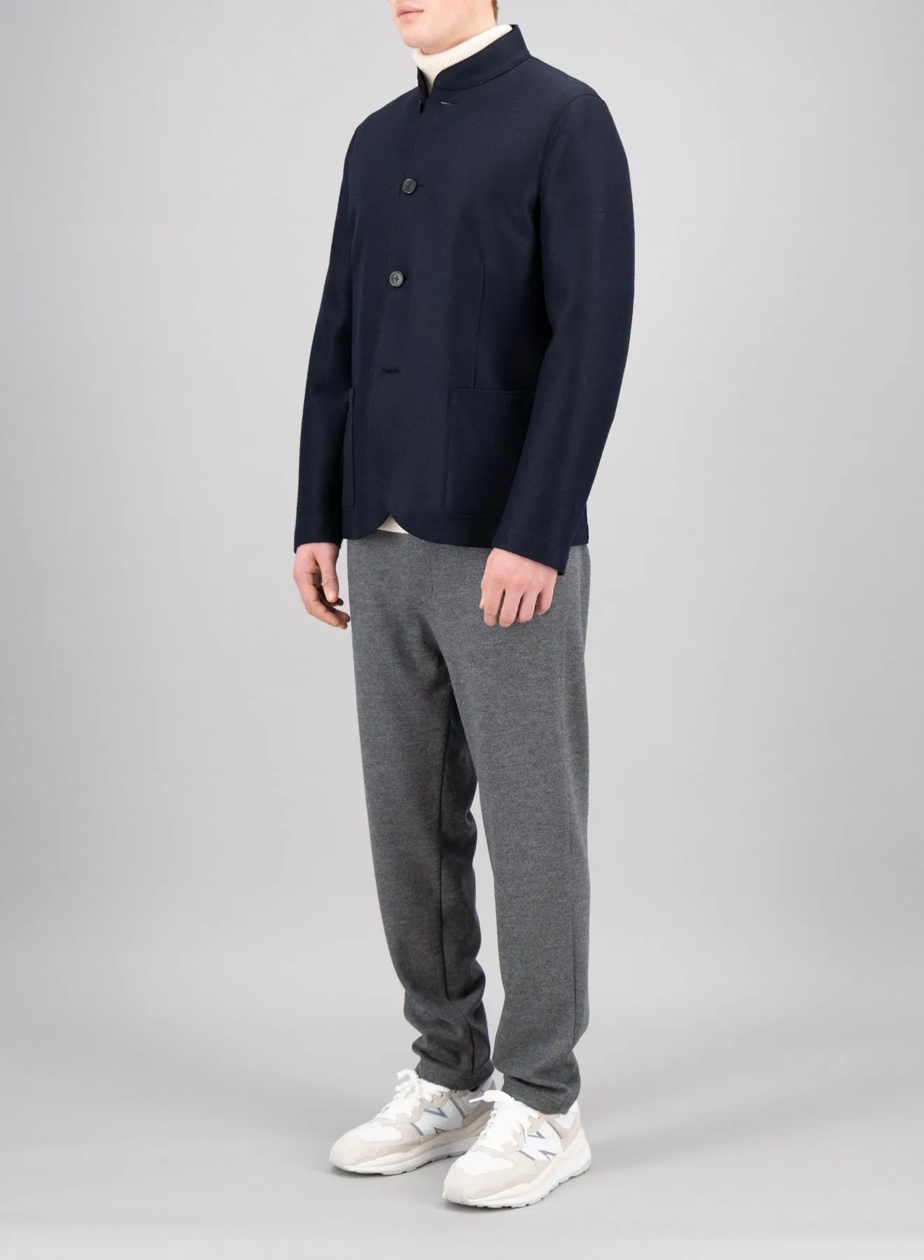 Nehru jacket light pressed wool - Navy Blue