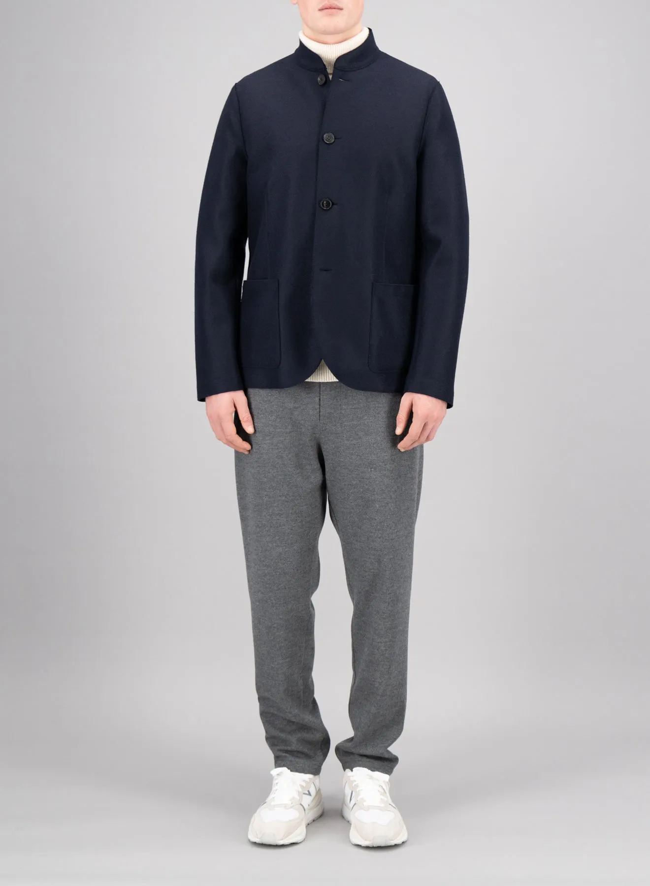 Nehru jacket light pressed wool - Navy Blue