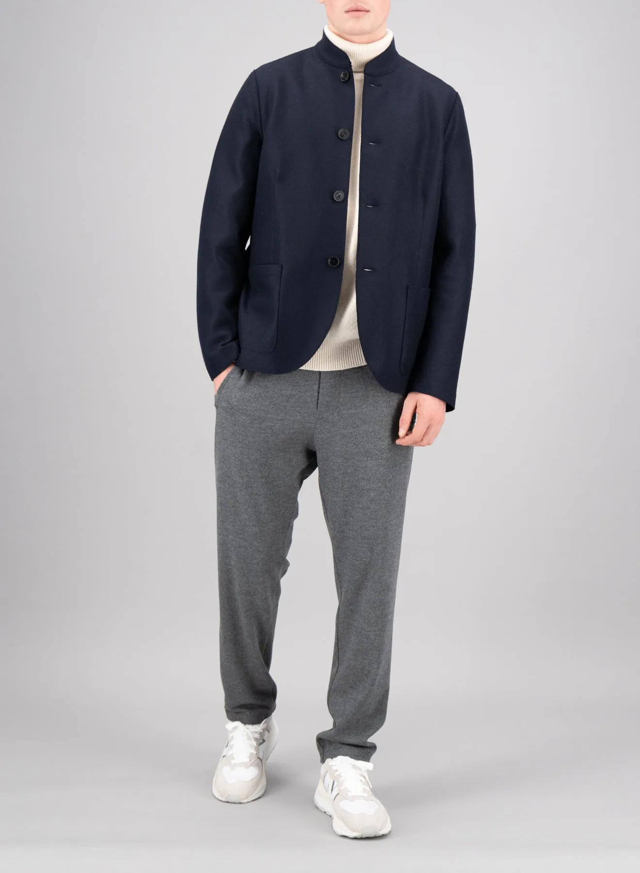 Nehru jacket light pressed wool - Navy Blue