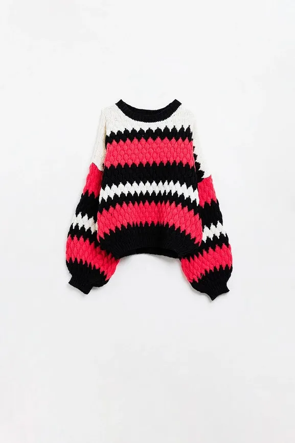 Oversized Red Zig Zag Striped Sweater