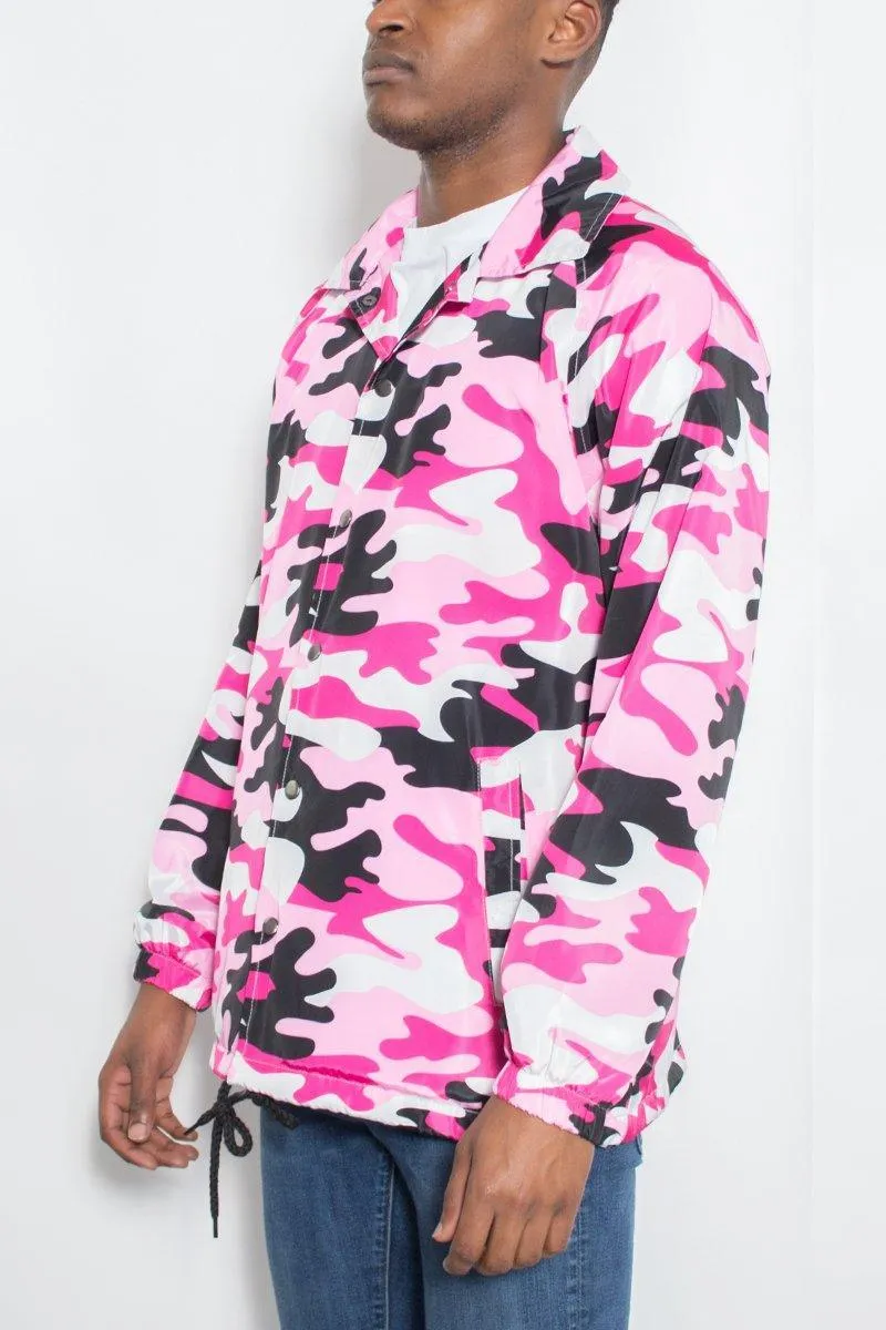 Pink Camo Snap Button Coachs Jacket