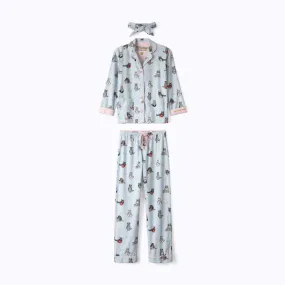 PJ SALVAGE-COFFEE AND CAT NAPS FLANNEL PJ SET-BLUE TINT