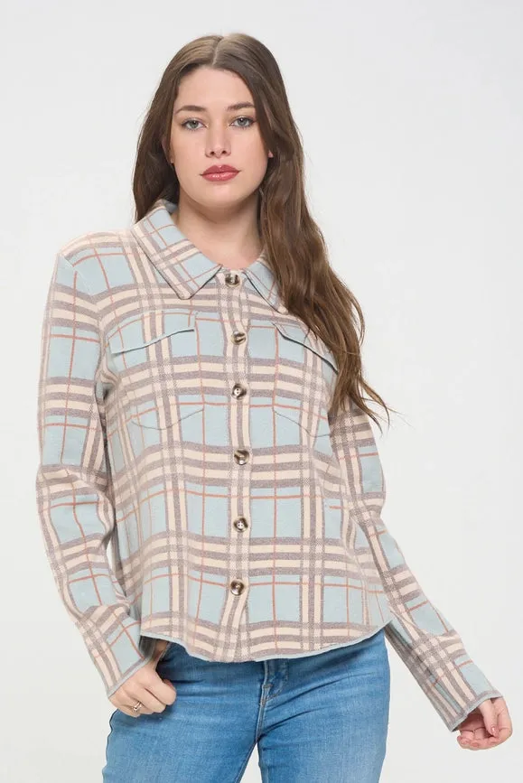 Soft Sky Checkered Knit Coat
