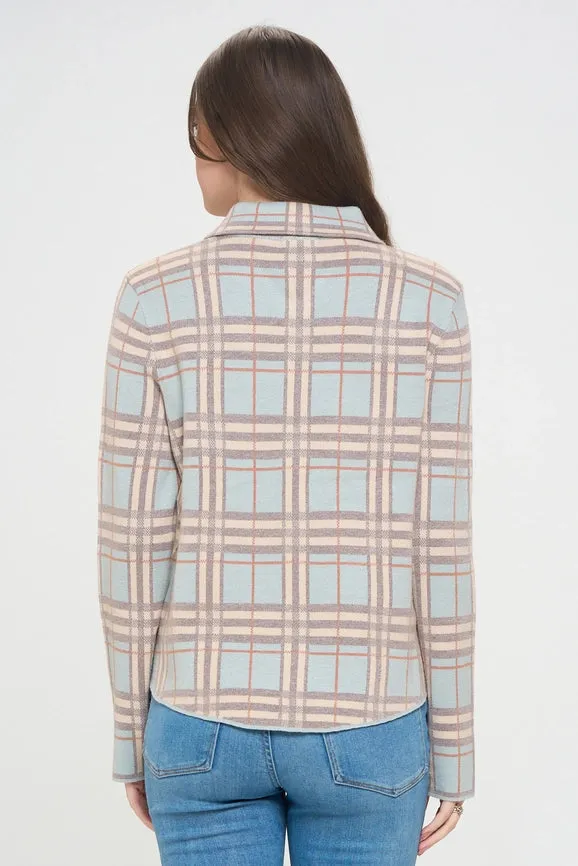 Soft Sky Checkered Knit Coat