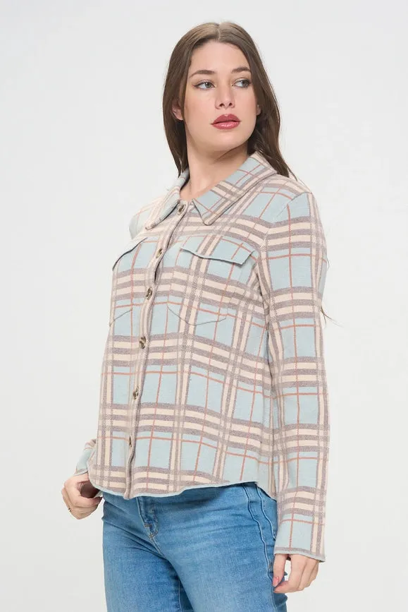Soft Sky Checkered Knit Coat