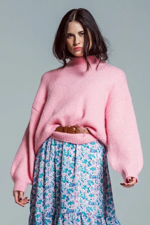 Super Oversized Jumper with High Neck and Balloon Sleeves